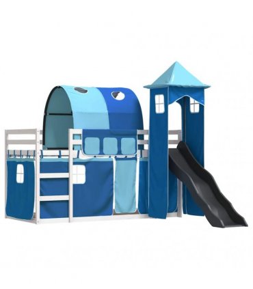 vidaXL Bunk Bed without Mattress with Slide and Curtains Blue 90x200cm