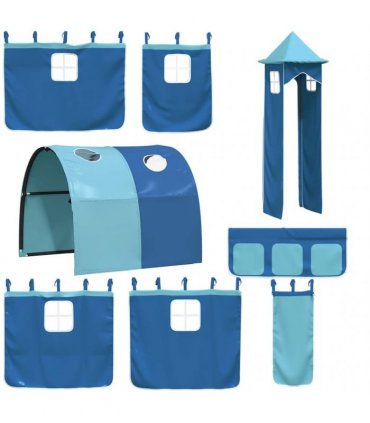 vidaXL Bunk Bed without Mattress with Slide and Curtains Blue 90x200cm
