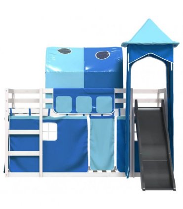 vidaXL Bunk Bed without Mattress with Slide and Curtains Blue 90x200cm