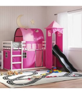 vidaXL Bunk Bed without Mattress with Slide and Curtains Pink 90x200cm