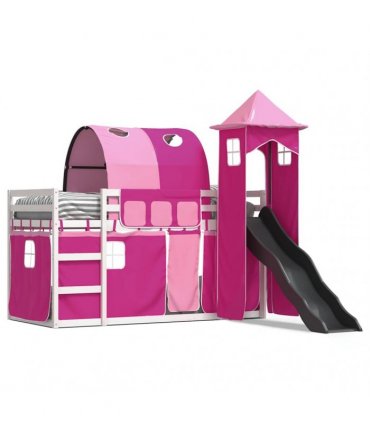 vidaXL Bunk Bed without Mattress with Slide and Curtains Pink 90x200cm