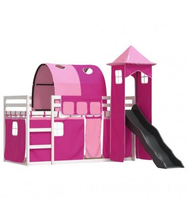 vidaXL Bunk Bed without Mattress with Slide and Curtains Pink 90x200cm