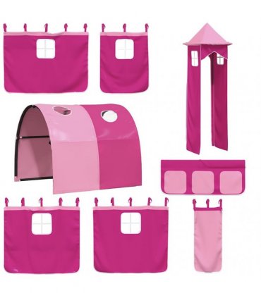 vidaXL Bunk Bed without Mattress with Slide and Curtains Pink 90x200cm