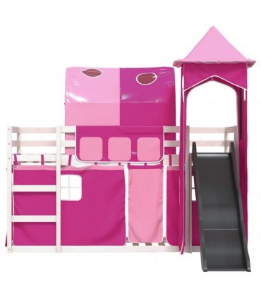 vidaXL Bunk Bed without Mattress with Slide and Curtains Pink 90x200cm