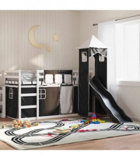vidaXL Bunk Bed without Mattress with Slide White and Black 90x200 cm