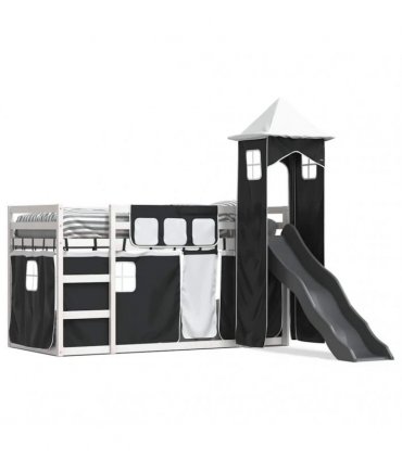vidaXL Bunk Bed without Mattress with Slide White and Black 90x200 cm