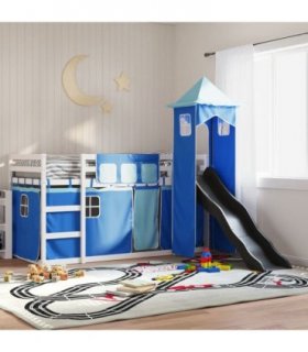 vidaXL Bunk Bed without Mattress with Slide and Curtains Blue 90x200cm
