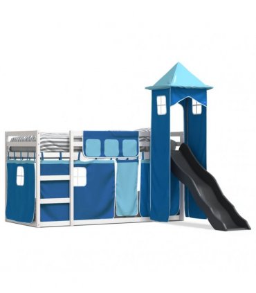 vidaXL Bunk Bed without Mattress with Slide and Curtains Blue 90x200cm