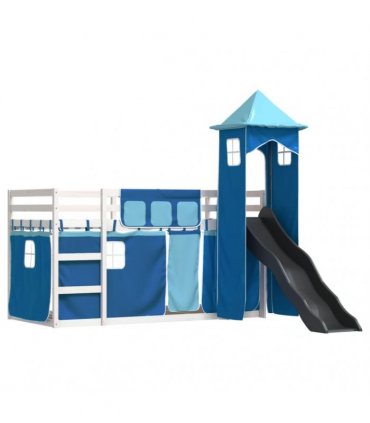 vidaXL Bunk Bed without Mattress with Slide and Curtains Blue 90x200cm