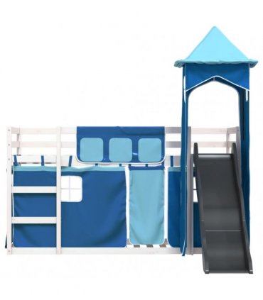 vidaXL Bunk Bed without Mattress with Slide and Curtains Blue 90x200cm