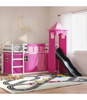 vidaXL Bunk Bed without Mattress with Slide and Curtains Pink 90x200cm