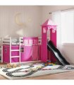 vidaXL Bunk Bed without Mattress with Slide and Curtains Pink 90x200cm