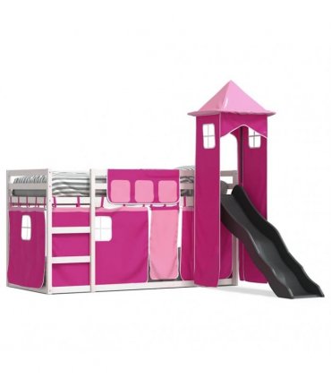 vidaXL Bunk Bed without Mattress with Slide and Curtains Pink 90x200cm