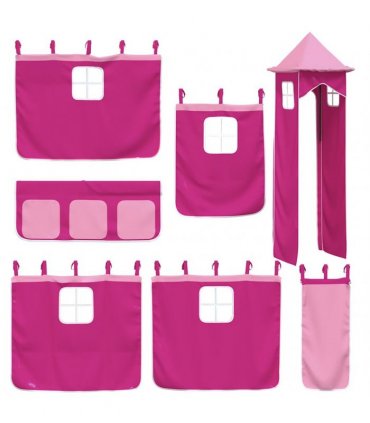 vidaXL Bunk Bed without Mattress with Slide and Curtains Pink 90x200cm