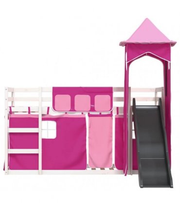 vidaXL Bunk Bed without Mattress with Slide and Curtains Pink 90x200cm