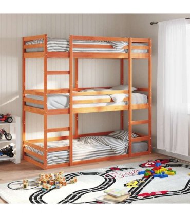 vidaXL Triple Bunk Bed without Mattress Wax Brown 90x190 cm