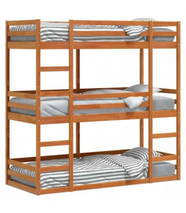 vidaXL Triple Bunk Bed without Mattress Wax Brown 90x190 cm