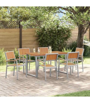 vidaXL Garden Dining Set 7 pcs Grey Solid Acacia Wood
