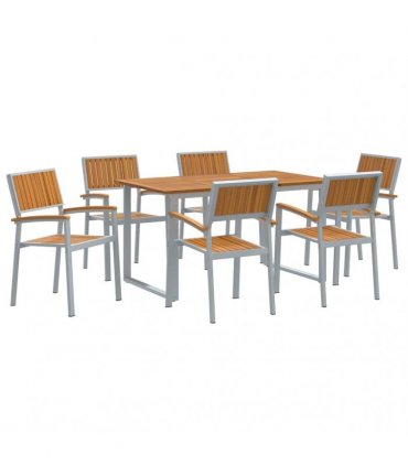vidaXL Garden Dining Set 7 pcs Grey Solid Acacia Wood