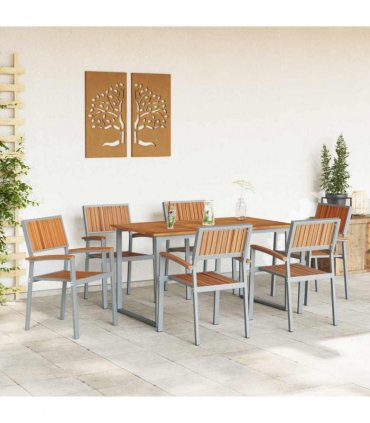 vidaXL Garden Dining Set 7 pcs Grey Solid Acacia Wood