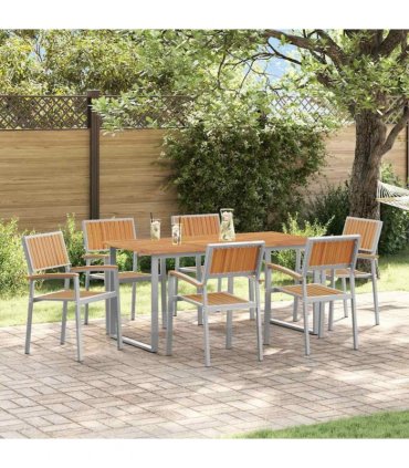 vidaXL Garden Dining Set 7 pcs Grey Solid Acacia Wood