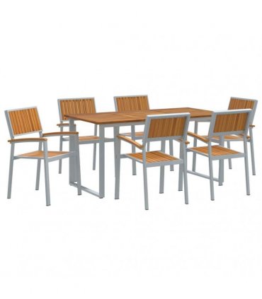 vidaXL Garden Dining Set 7 pcs Grey Solid Acacia Wood