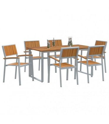 vidaXL Garden Dining Set 7 pcs Grey Solid Acacia Wood