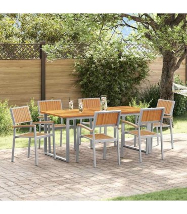 vidaXL Garden Dining Set 7 pcs Grey Solid Acacia Wood