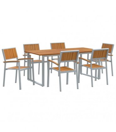 vidaXL Garden Dining Set 7 pcs Grey Solid Acacia Wood