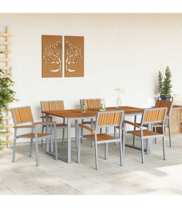 vidaXL Garden Dining Set 7 pcs Grey Solid Acacia Wood