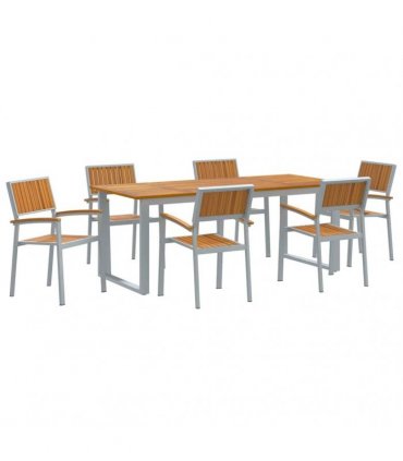 vidaXL Garden Dining Set 7 pcs Grey Solid Acacia Wood