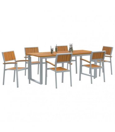 vidaXL Garden Dining Set 7 pcs Grey Solid Acacia Wood