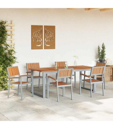 vidaXL Garden Dining Set 7 pcs Grey Solid Acacia Wood