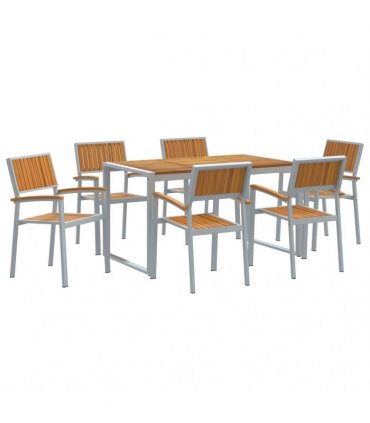 vidaXL Garden Dining Set 7 pcs Grey Solid Acacia Wood