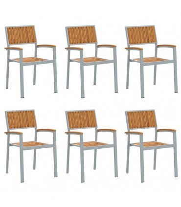 vidaXL Stacking Chair 6 pcs Brown Solid Acacia Wood Stackable