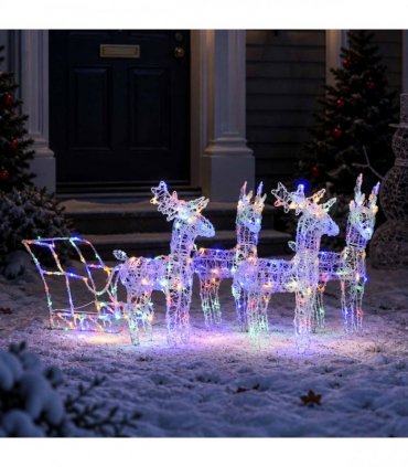 vidaXL Reindeers & Sleigh Christmas Decoration 280x28x55 cm Acrylic