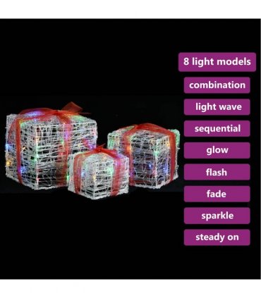 vidaXL Decorative Acrylic Christmas Gift Boxes 3 pcs Colourful