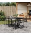 vidaXL 5 Piece Garden Dining Set with Cushions Black Poly Rattan