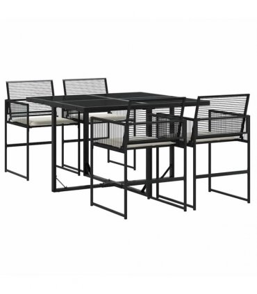 vidaXL 5 Piece Garden Dining Set with Cushions Black Poly Rattan