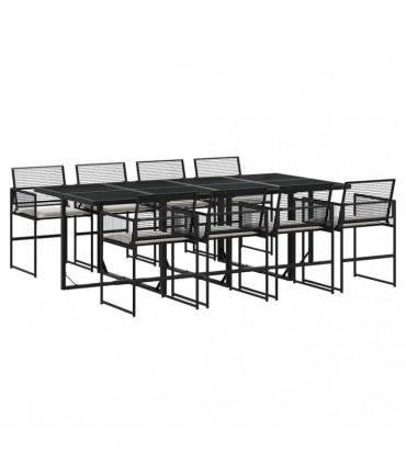 vidaXL 9 Piece Garden Dining Set with Cushions Black Poly Rattan