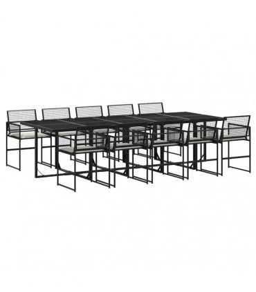 vidaXL 11 Piece Garden Dining Set with Cushions Black Poly Rattan