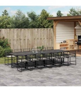 vidaXL 13 Piece Garden Dining Set with Cushions Black Poly Rattan