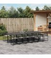 vidaXL 13 Piece Garden Dining Set with Cushions Black Poly Rattan