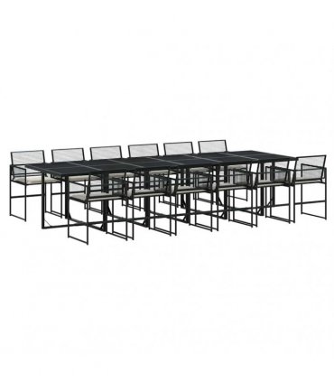 vidaXL 13 Piece Garden Dining Set with Cushions Black Poly Rattan