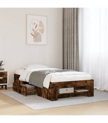vidaXL Bed Frame without Mattress Smoked Oak 90x200 cm Engineered Wood