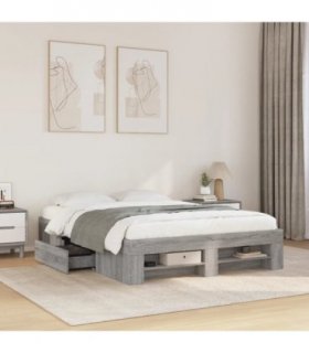 vidaXL Bed Frame without Mattress Grey Sonoma 135x190 cm