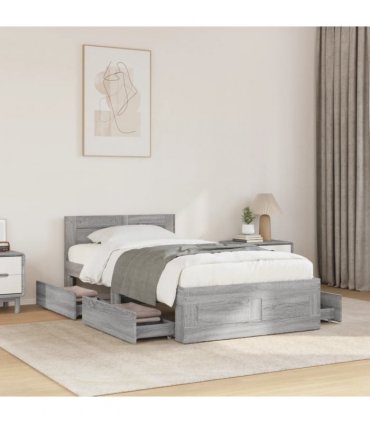 vidaXL Bed Frame with Headboard Concrete Grey 90x200 cm