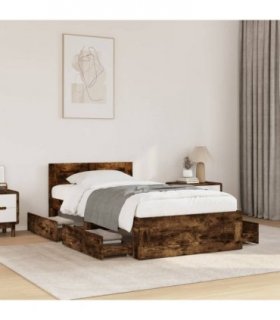 vidaXL Bed Frame with Headboard without Mattress Smoked Oak 90x200 cm