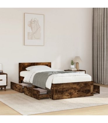 vidaXL Bed Frame with Headboard without Mattress Smoked Oak 75x190 cm