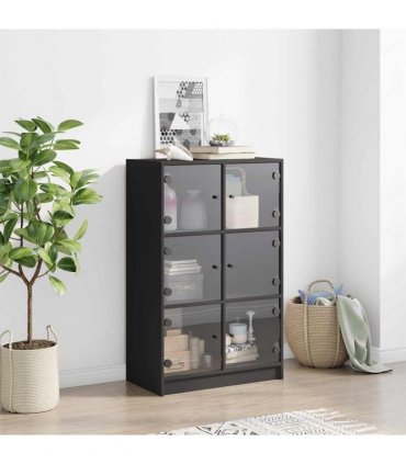 vidaXL Highboard with Doors Black 68x37x109 cm Engineered Wood